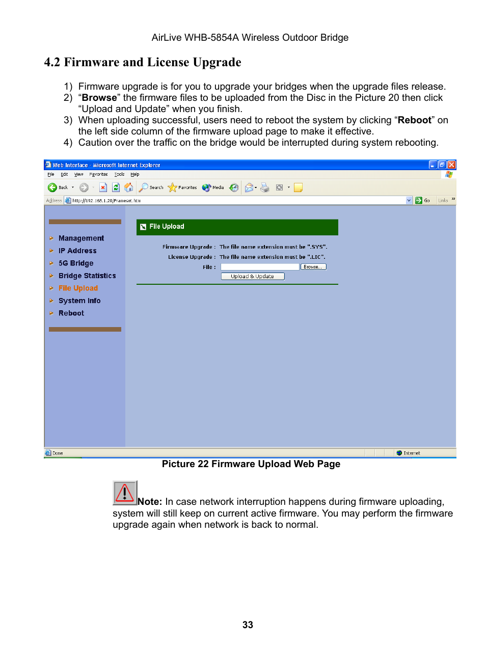 2 firmware and license upgrade | AirLive WHB-5854A User Manual | Page 33 / 51