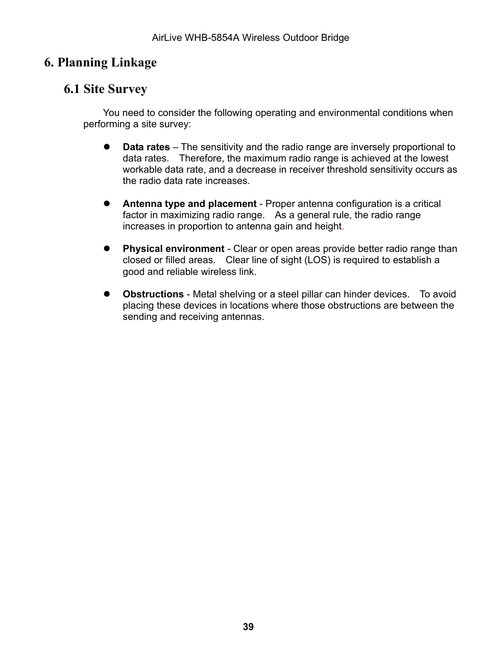 Planning linkage, 1 site survey | AirLive WHB-5854A User Manual | Page 39 / 51