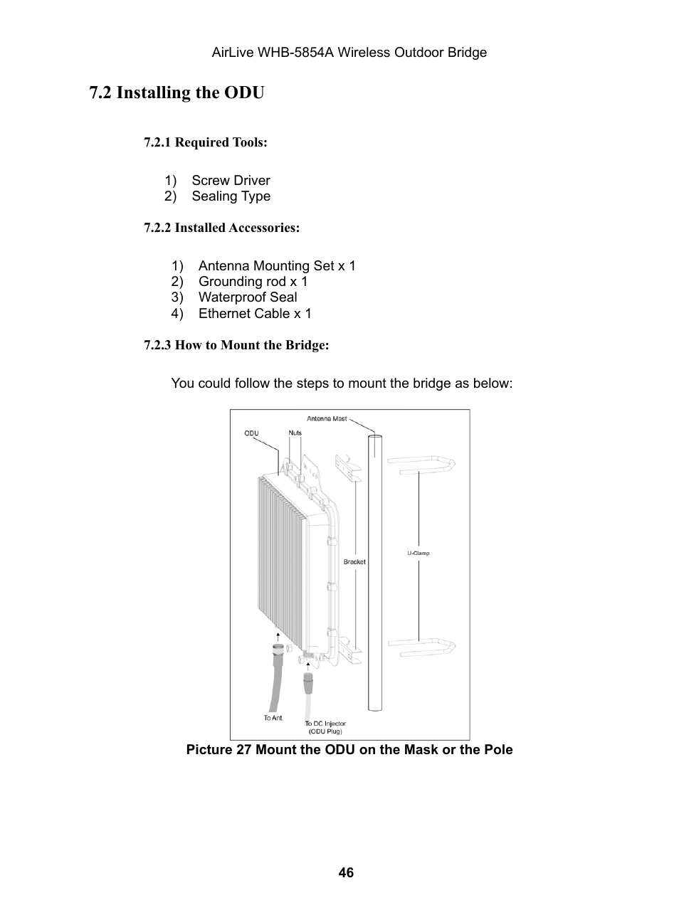 2 installing the odu | AirLive WHB-5854A User Manual | Page 46 / 51