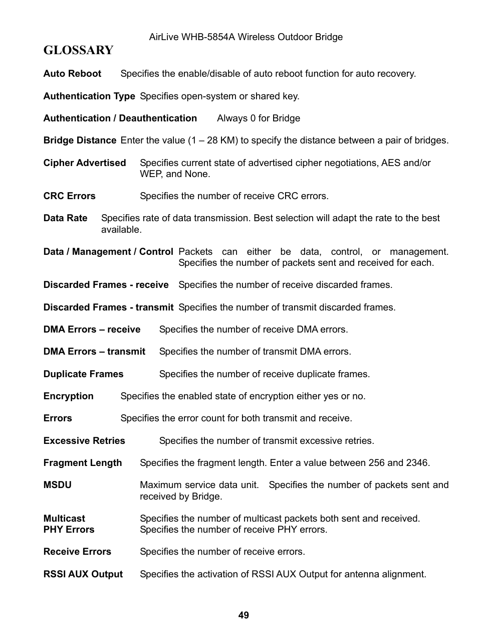 Glossary | AirLive WHB-5854A User Manual | Page 49 / 51