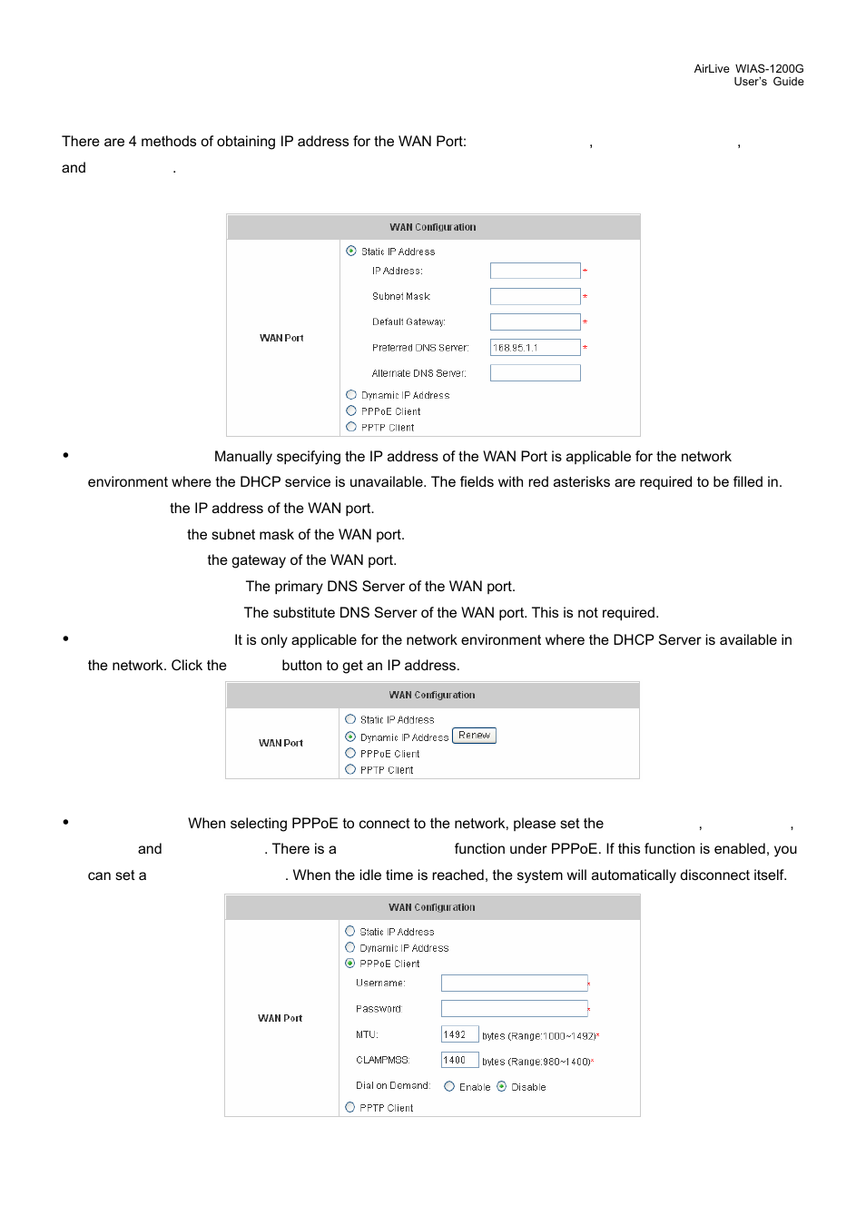 3 wan configuration, Wan configuration | AirLive WIAS-1200G User Manual | Page 33 / 180