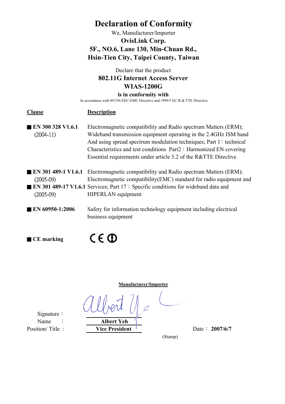 Wias-1200g p1.pdf, Declaration of conformity | AirLive WIAS-1200G User Manual | Page 4 / 180