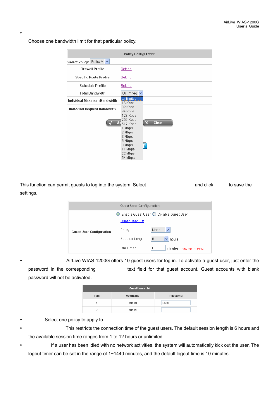 4 guest user configuration, Guest user configuration | AirLive WIAS-1200G User Manual | Page 72 / 180