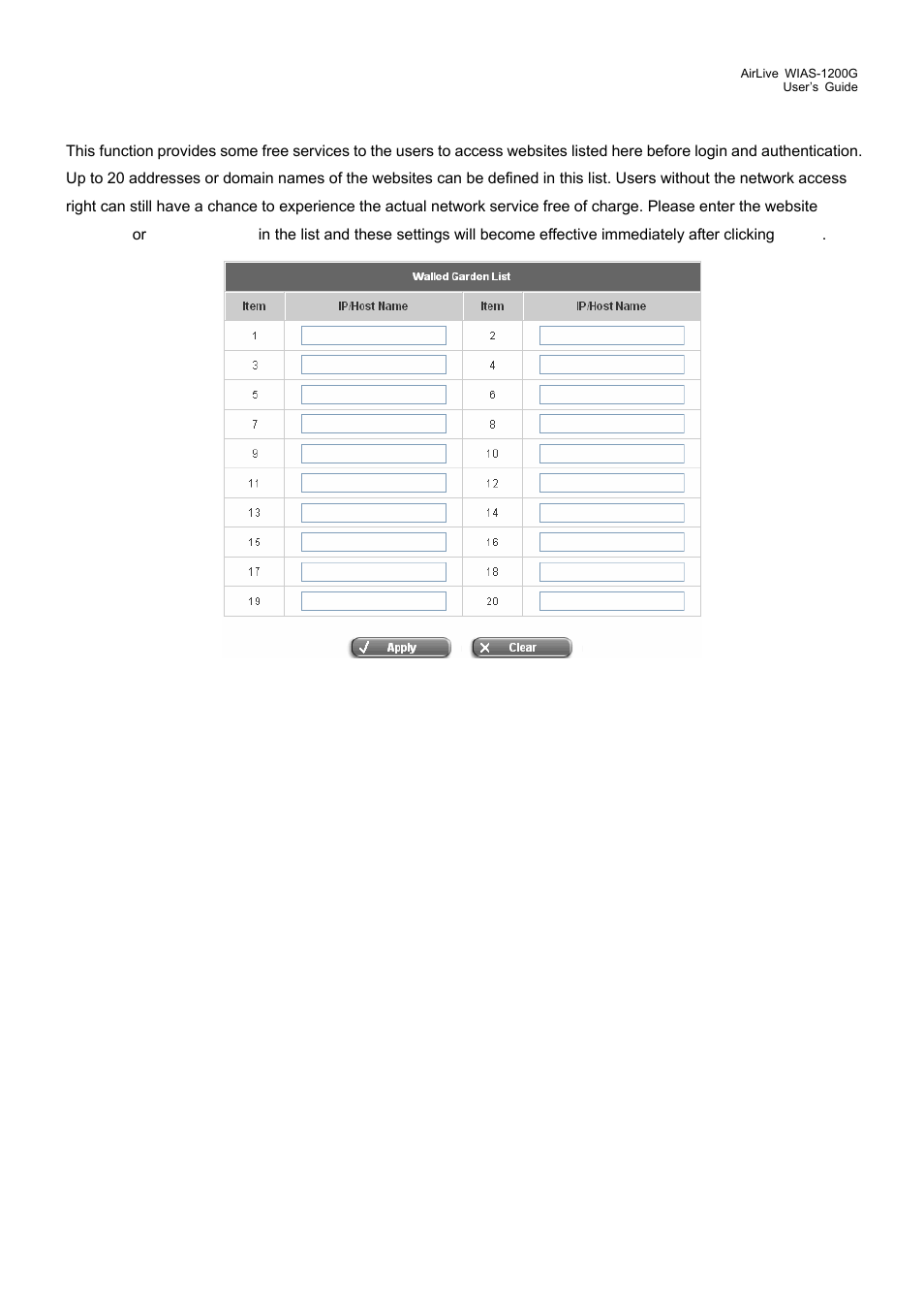 5 proxy server properties, Proxy server properties, 4 walled garden list | AirLive WIAS-1200G User Manual | Page 95 / 180