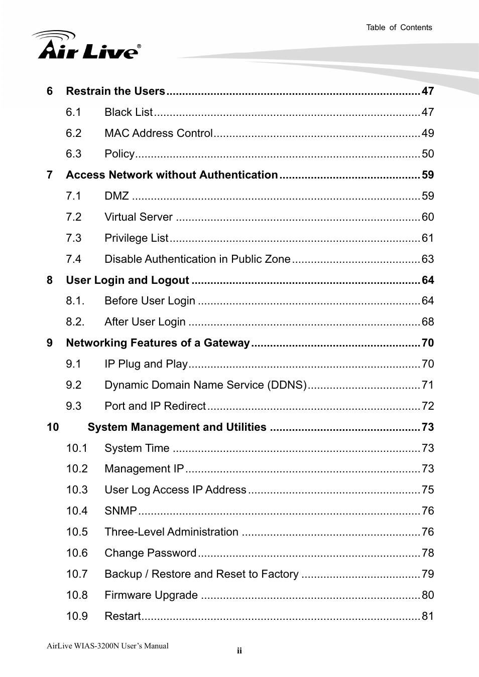 AirLive WIAS-3200N User Manual | Page 5 / 137