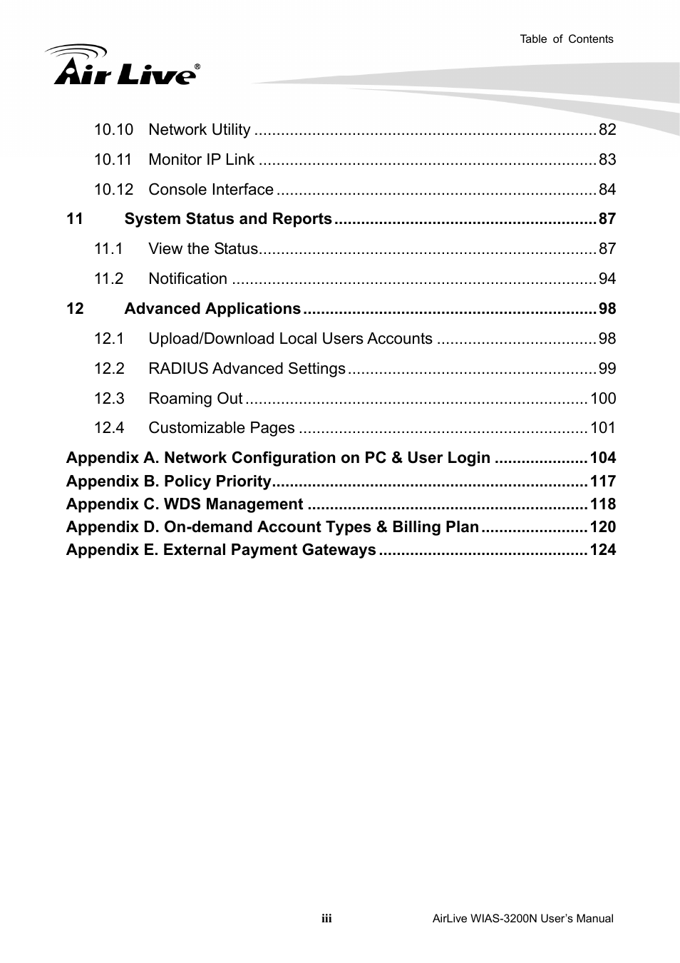 AirLive WIAS-3200N User Manual | Page 6 / 137