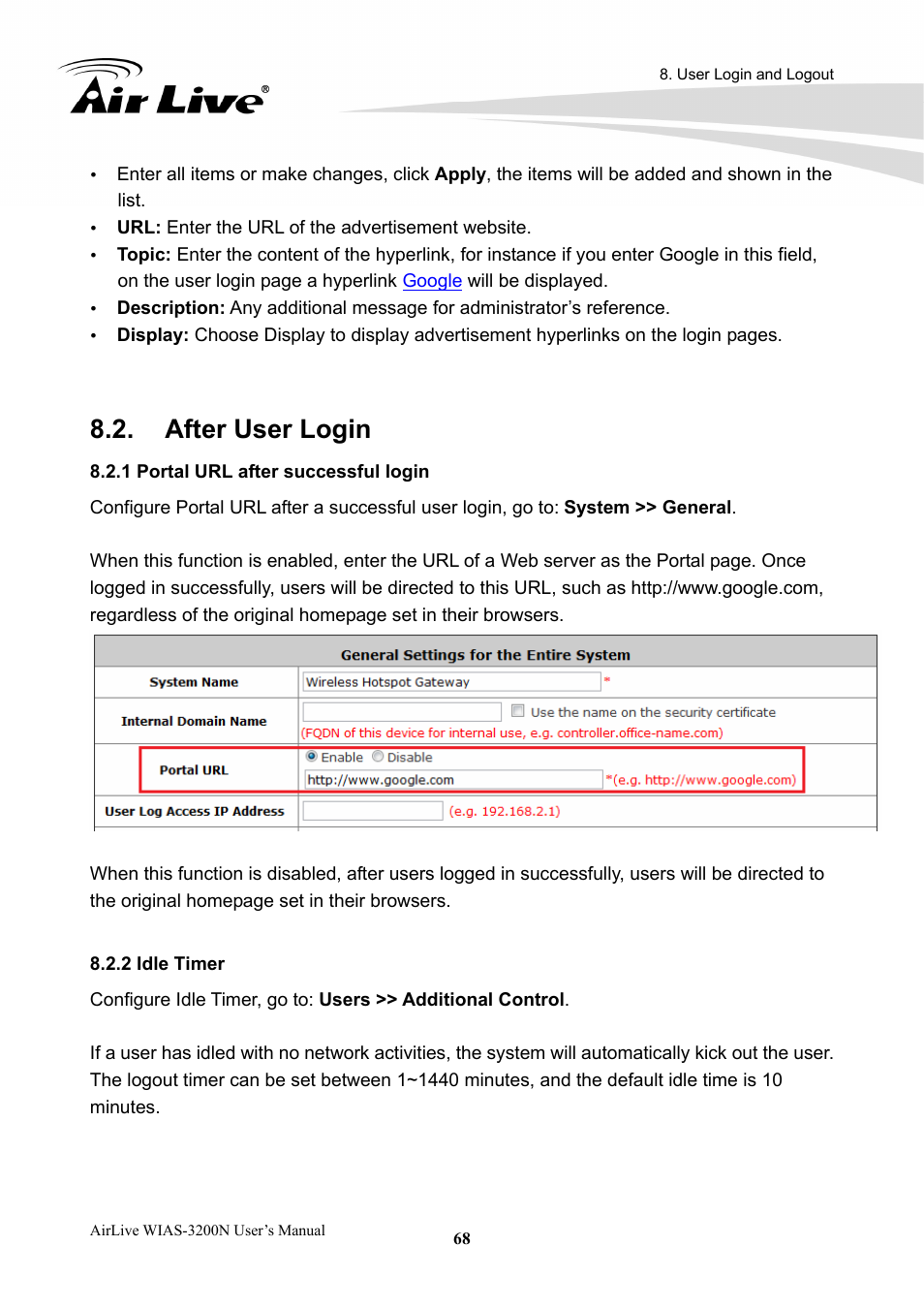 After user login | AirLive WIAS-3200N User Manual | Page 71 / 137