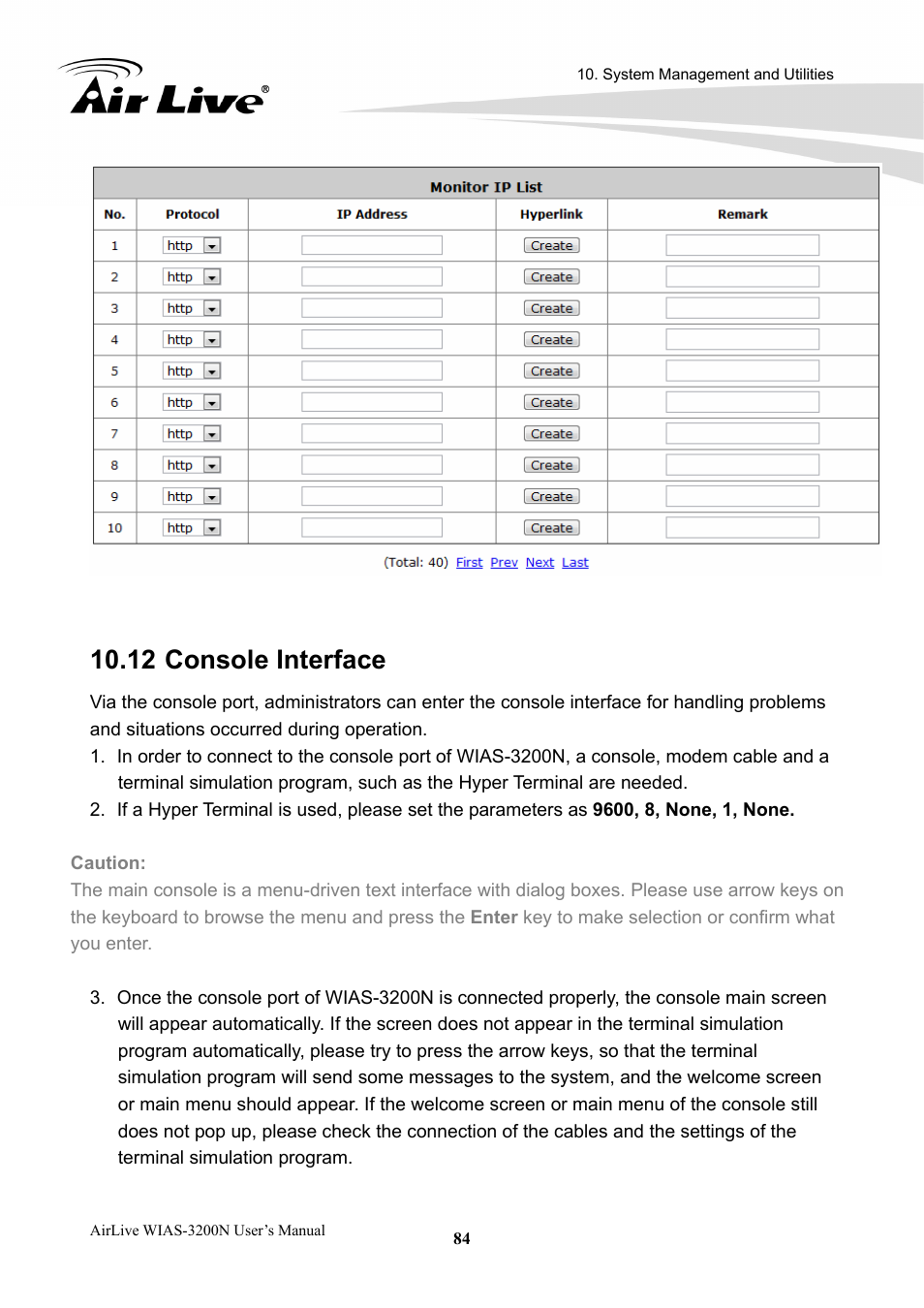12 console interface, Console interface | AirLive WIAS-3200N User Manual | Page 87 / 137