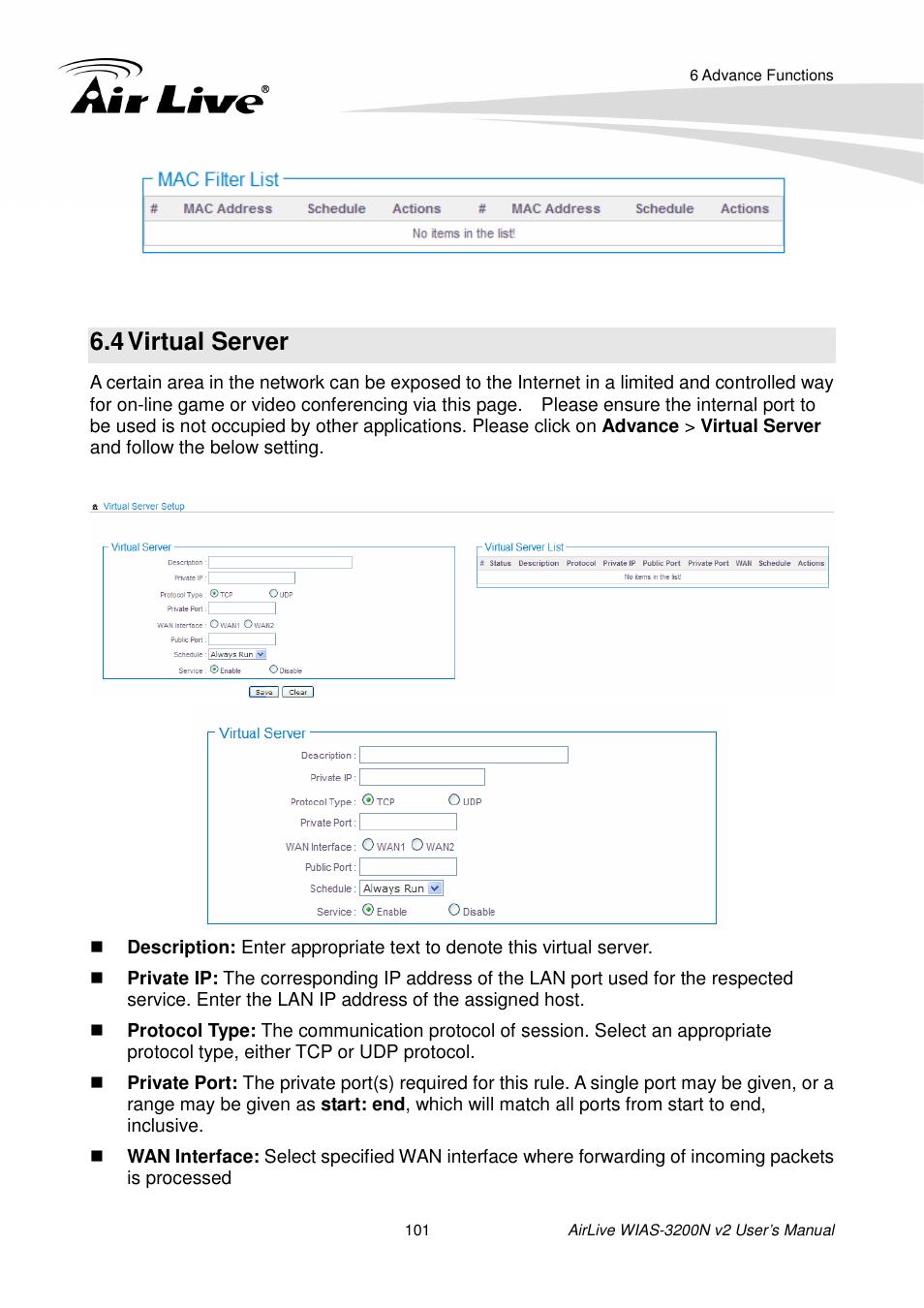 4 virtual server, Irtual, Erver | AirLive WIAS-3200N v2 User Manual | Page 107 / 170
