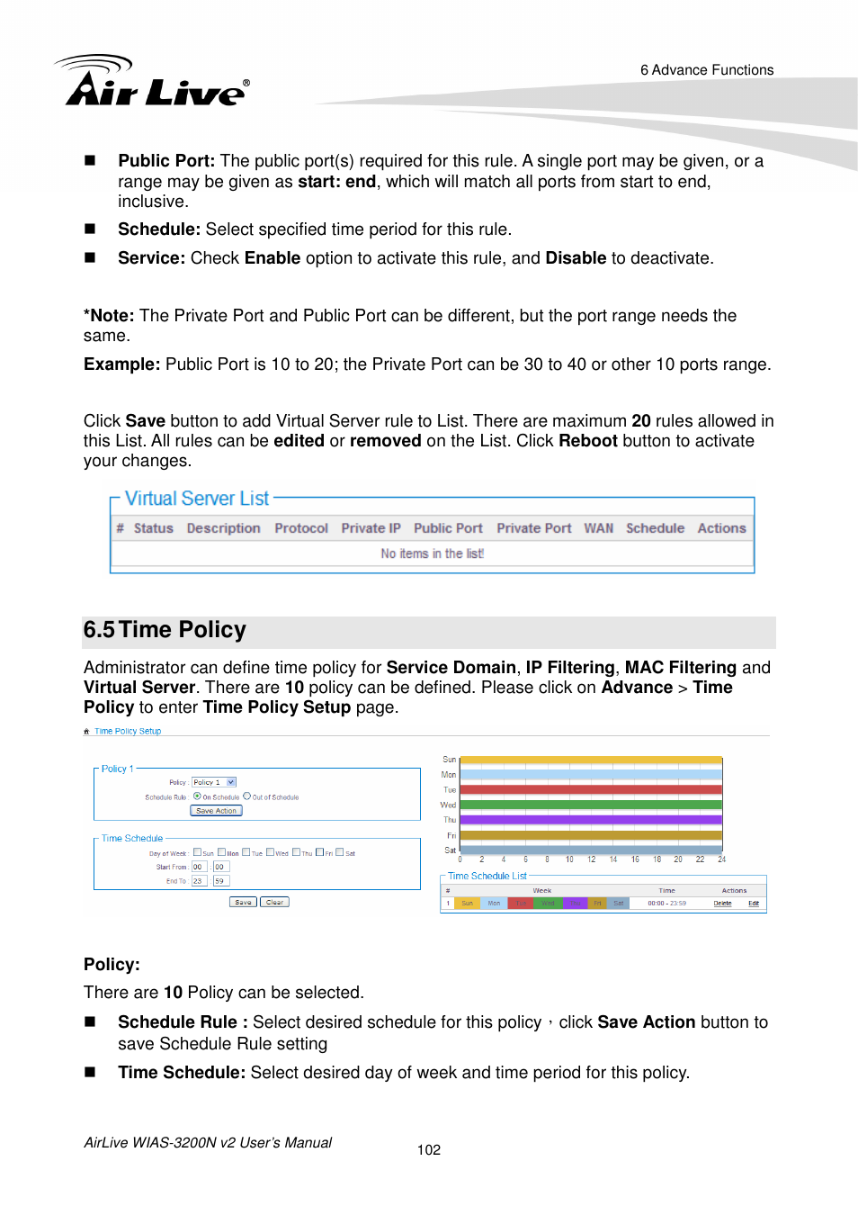 5 time policy, Olicy | AirLive WIAS-3200N v2 User Manual | Page 108 / 170