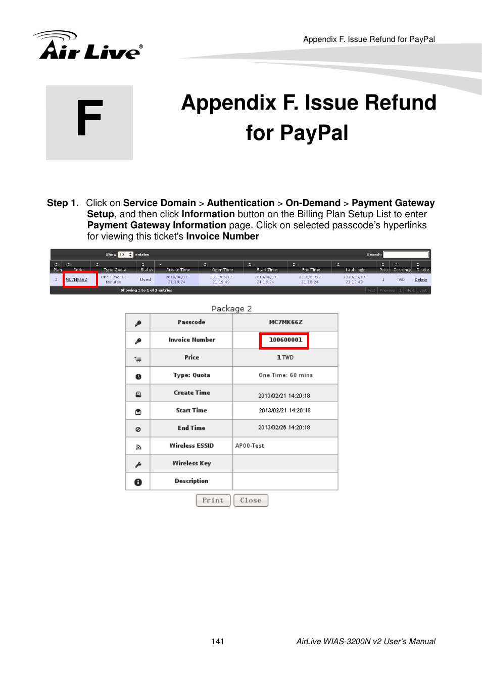 Appendix f. issue refundfor paypal, Appendix f. issue refund for paypal | AirLive WIAS-3200N v2 User Manual | Page 147 / 170