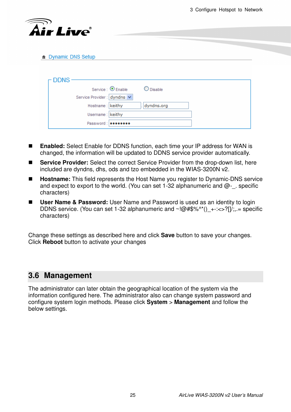 6 management, Anagement | AirLive WIAS-3200N v2 User Manual | Page 31 / 170