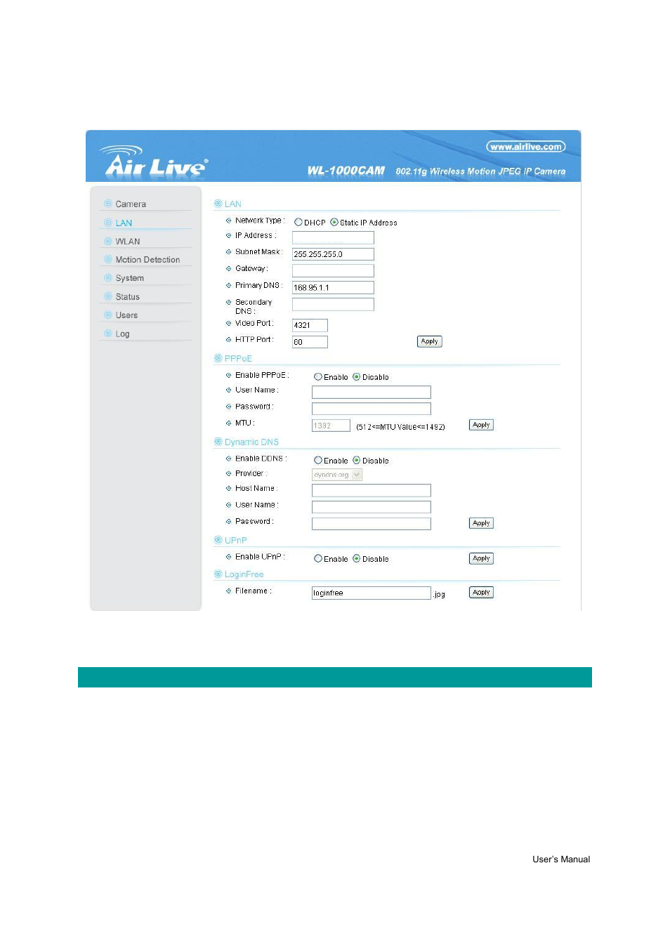 2 lan setting | AirLive WL-1000CAM User Manual | Page 56 / 69