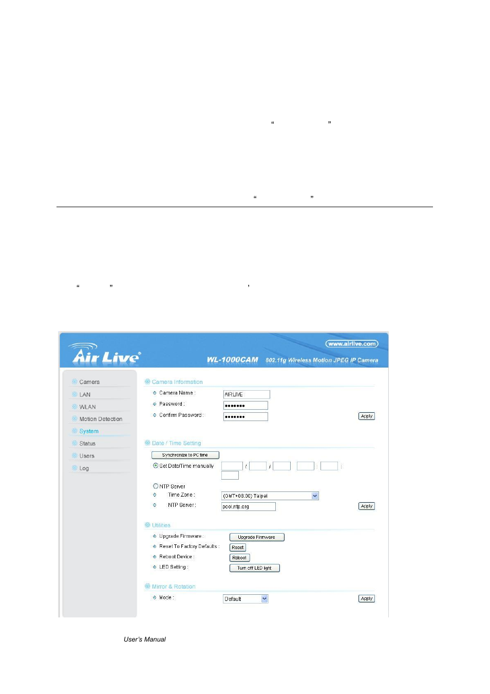 Tatus, Ettings, Sers | 5 system settings | AirLive WL-1000CAM User Manual | Page 63 / 69