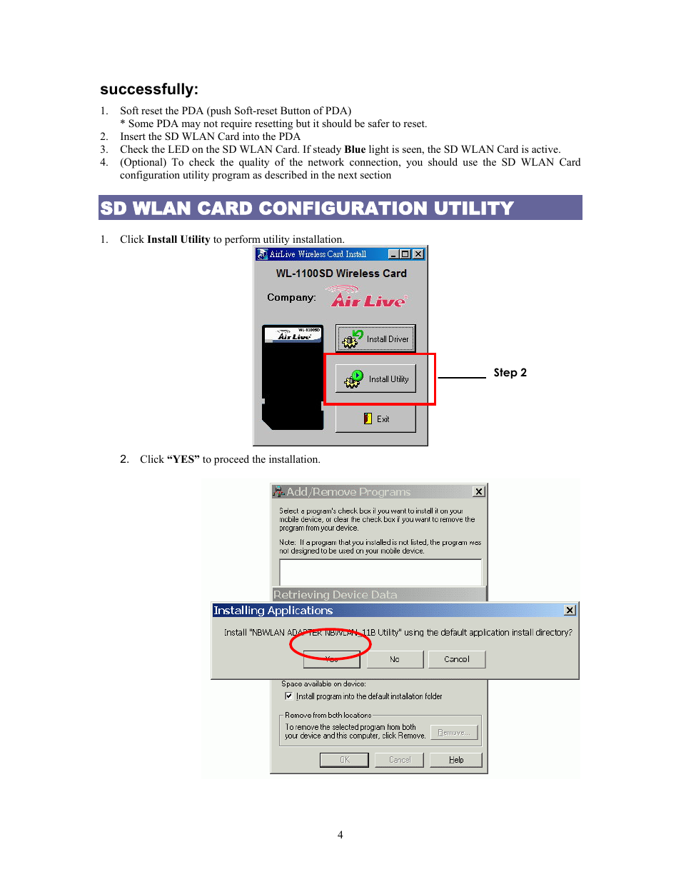 Sd wlan card configuration utility, Successfully | AirLive WL-1100SD User Manual | Page 6 / 12