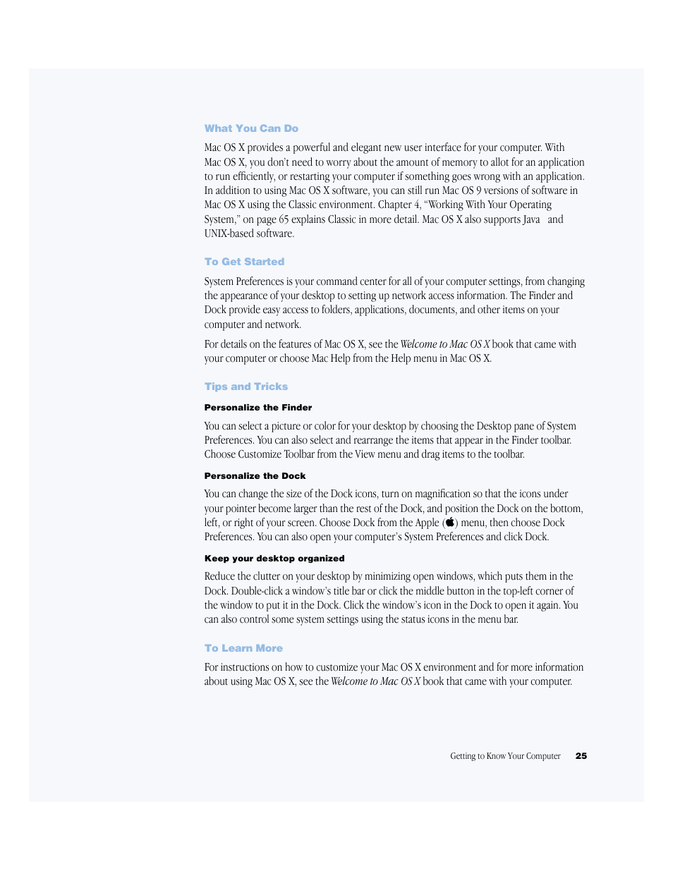 What you can do, To get started, Tips and tricks | To learn more | Apple BookG4 Computer User Manual | Page 25 / 104