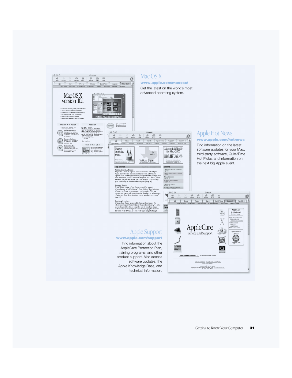 Apple hot news, Apple support, Mac os x | Apple BookG4 Computer User Manual | Page 31 / 104