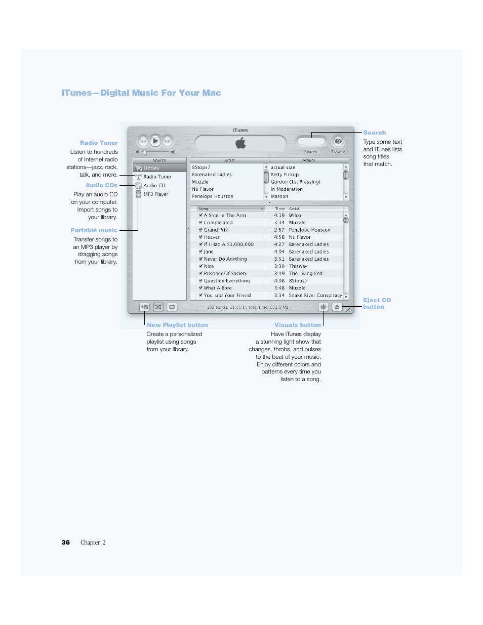 Itunes—digital music for your mac | Apple BookG4 Computer User Manual | Page 36 / 104
