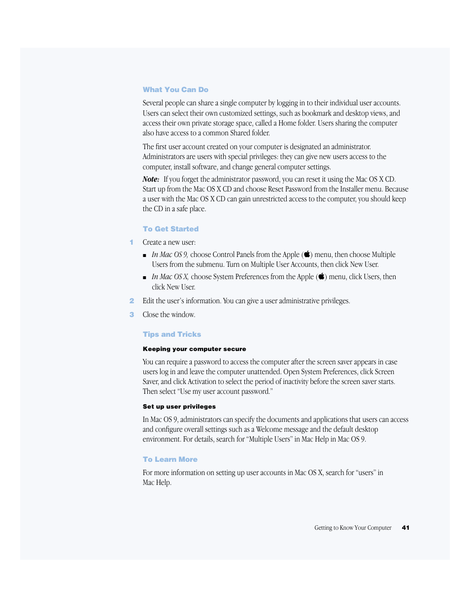 What you can do, To get started, Tips and tricks | To learn more | Apple BookG4 Computer User Manual | Page 41 / 104