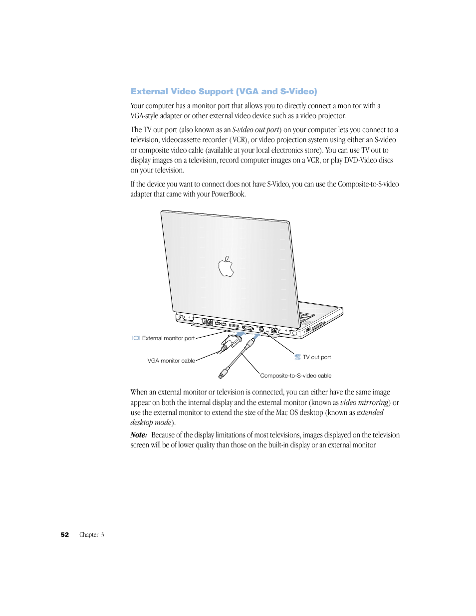 External video support (vga and s-video) | Apple BookG4 Computer User Manual | Page 52 / 104