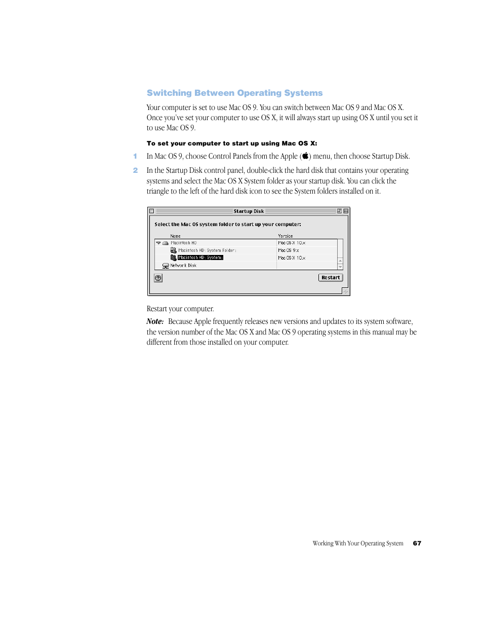 Switching between operating systems | Apple BookG4 Computer User Manual | Page 67 / 104