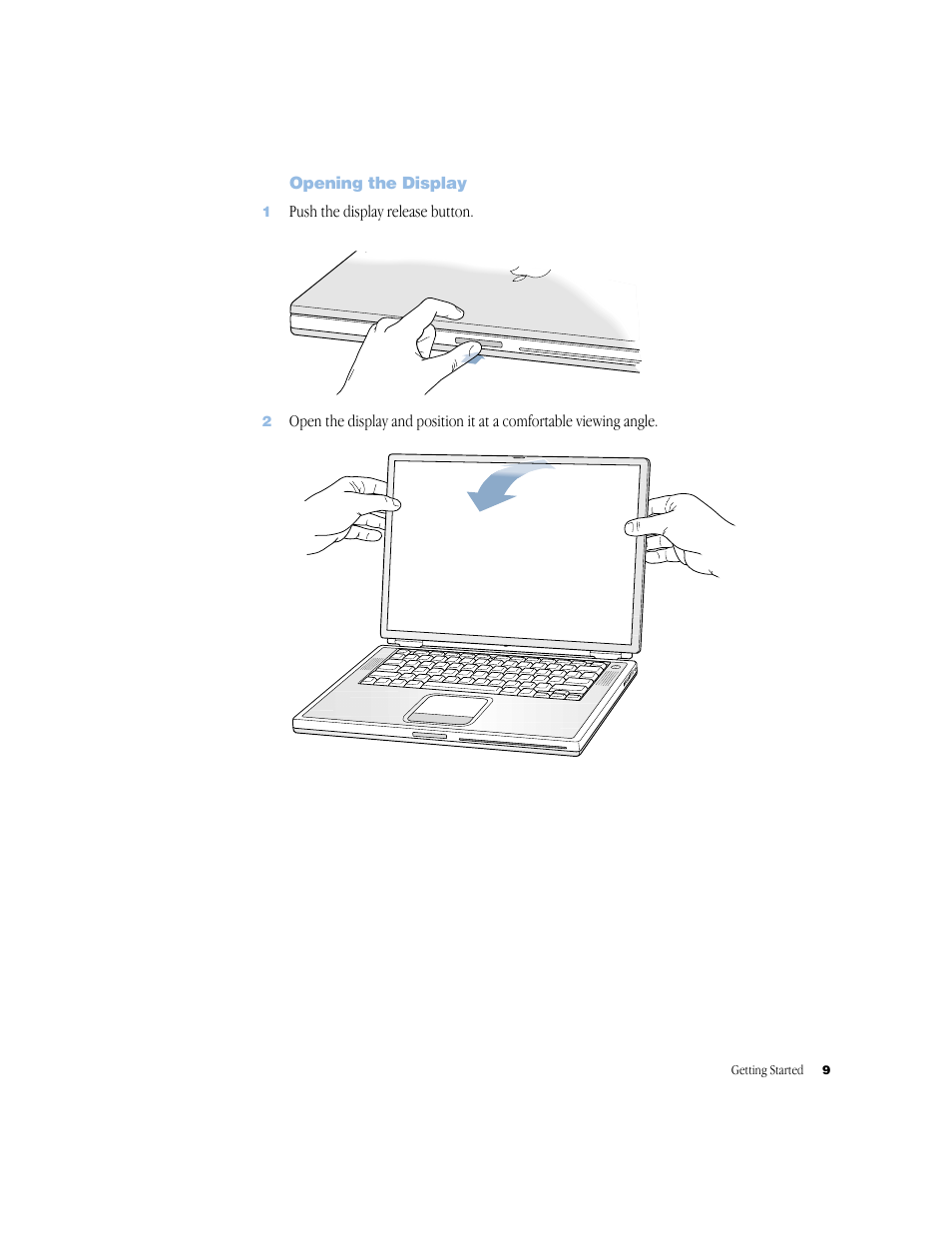 Opening the display | Apple BookG4 Computer User Manual | Page 9 / 104