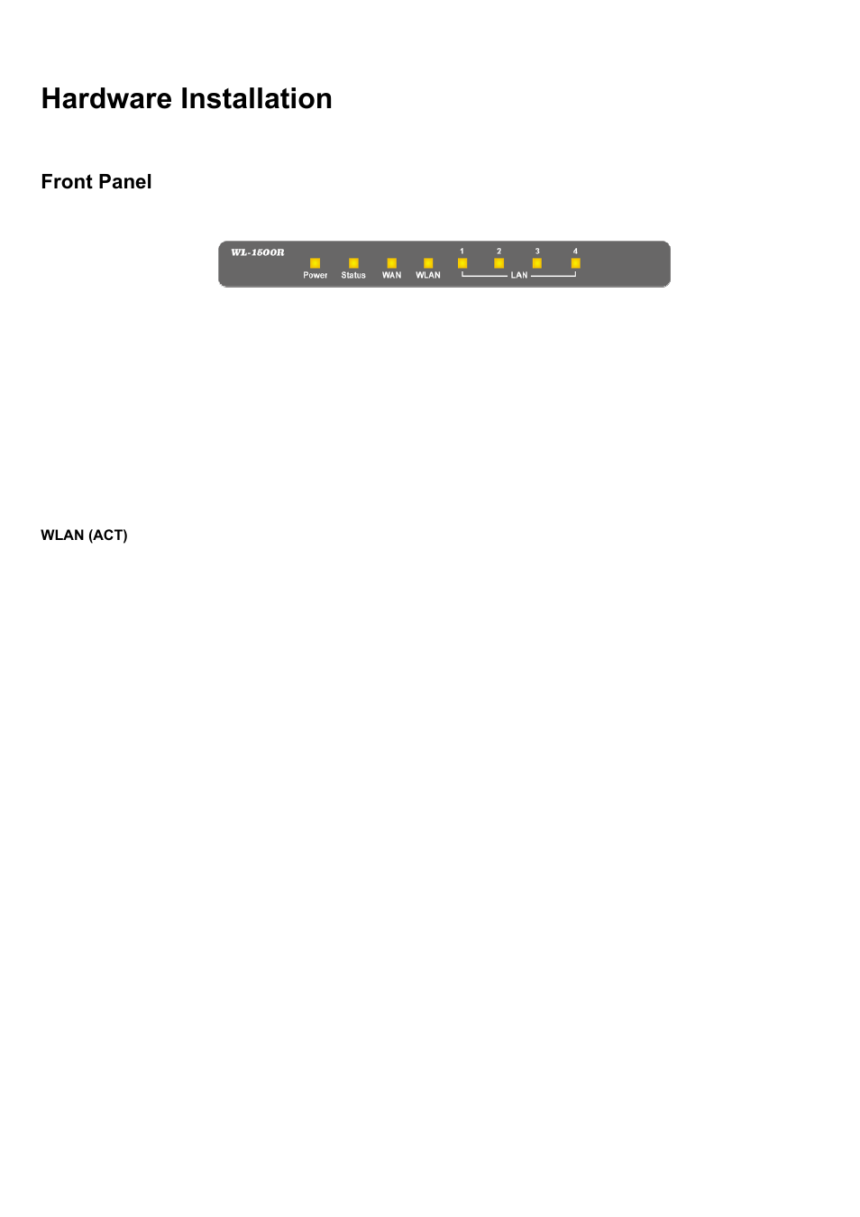Hardware installation, Front panel, Ardware | Nstallation | AirLive WL-1500R User Manual | Page 10 / 60