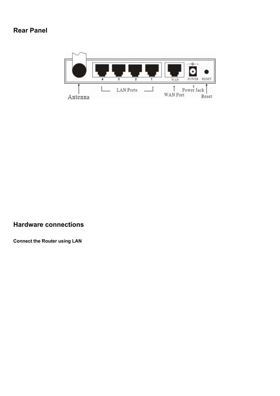 Rear panel, Hardware connections, Connect the router using lan | AirLive WL-1500R User Manual | Page 11 / 60