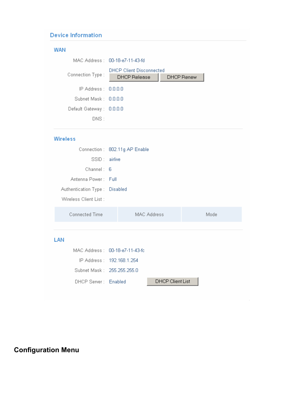 Configuration menu | AirLive WL-1500R User Manual | Page 17 / 60