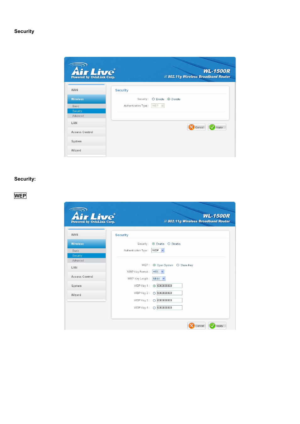 Security | AirLive WL-1500R User Manual | Page 35 / 60