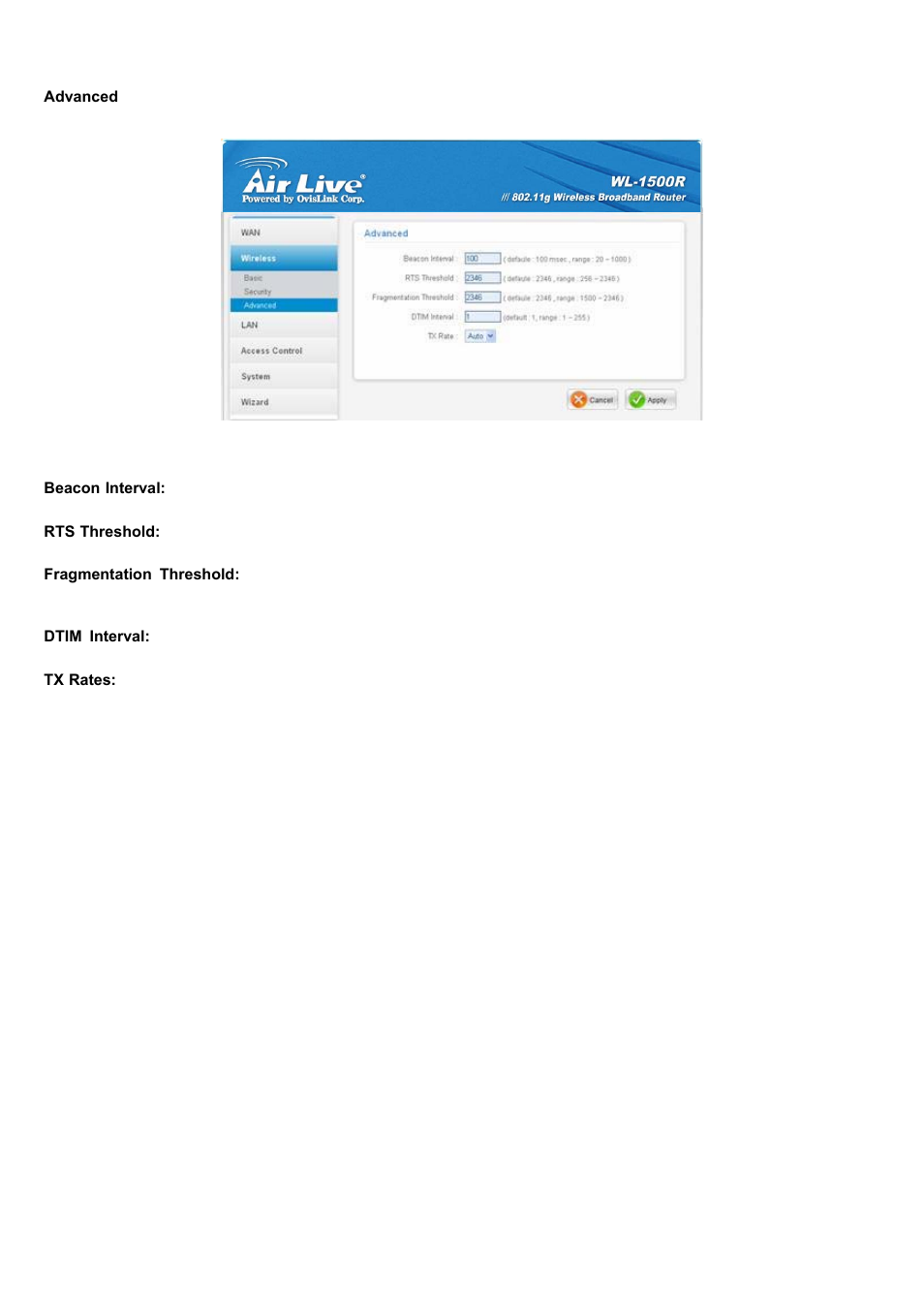 Advanced | AirLive WL-1500R User Manual | Page 38 / 60