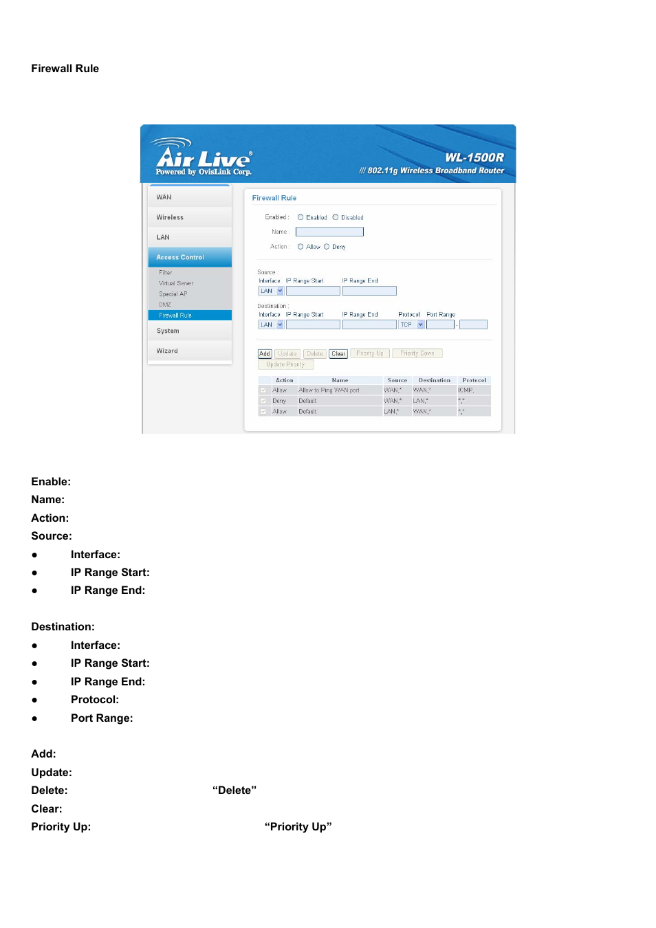 Firewall rule | AirLive WL-1500R User Manual | Page 49 / 60