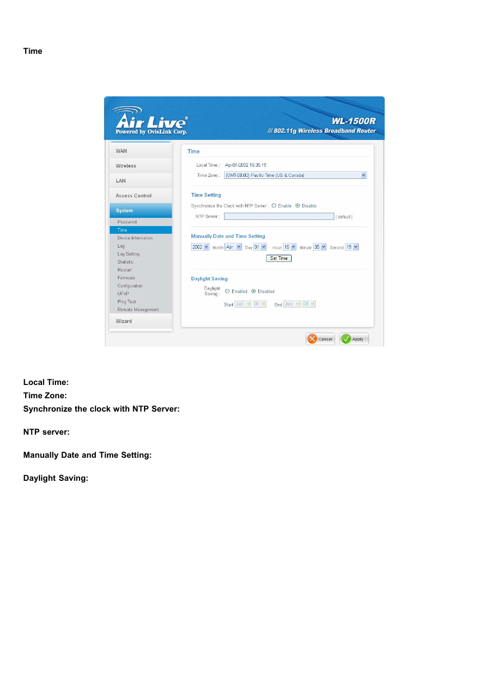 Time | AirLive WL-1500R User Manual | Page 51 / 60