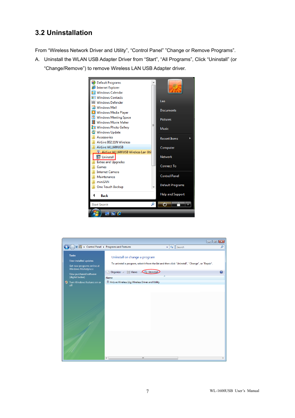 2 uninstallation | AirLive WL-1600USB User Manual | Page 11 / 34