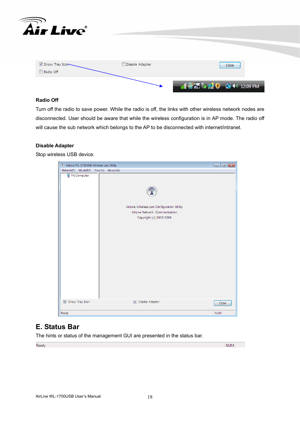 E. status bar | AirLive WL-1700USB User Manual | Page 20 / 32