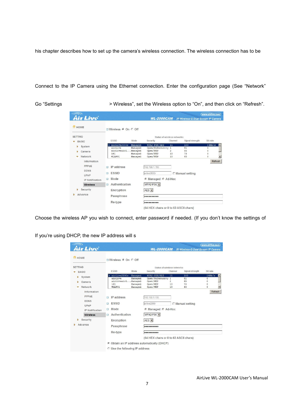 Chapter 4 setting up wireless configuration | AirLive WL-2000CAM User Manual | Page 10 / 43