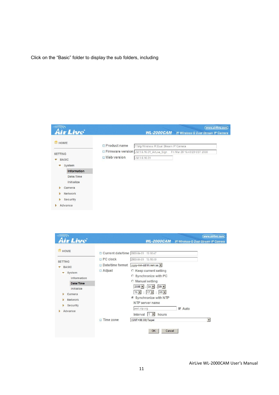 Chapter 6 setting, 1 basic | AirLive WL-2000CAM User Manual | Page 14 / 43