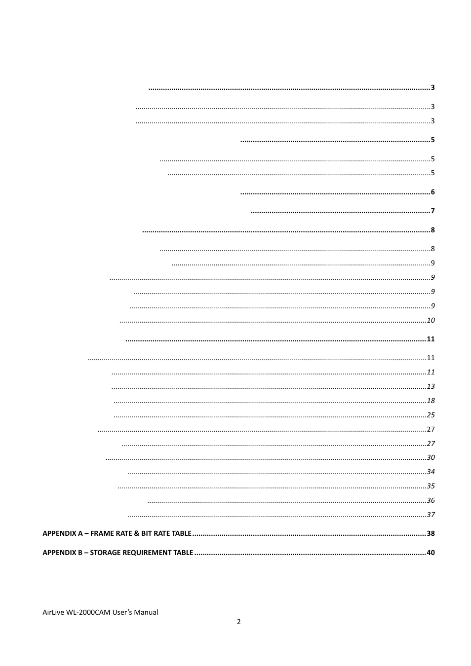 Table of content | AirLive WL-2000CAM User Manual | Page 5 / 43