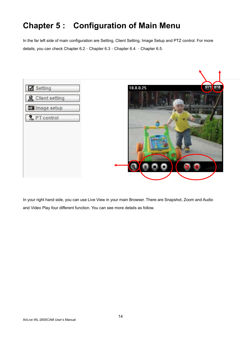 Chapter 5 : configuration of main menu | AirLive WL-2600CAM User Manual | Page 15 / 90