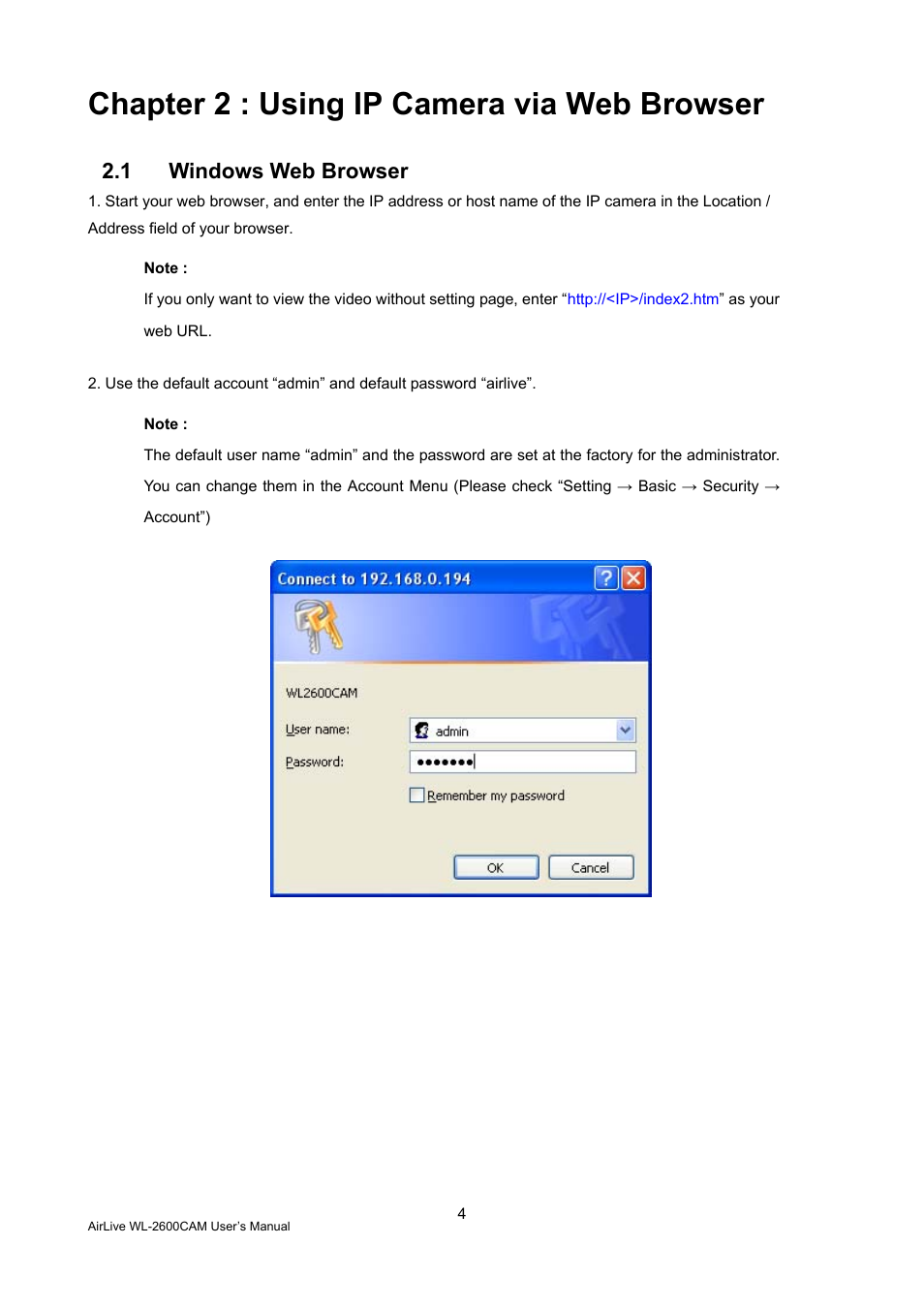 Chapter 2 : using ip camera via web browser, 1 windows web browser | AirLive WL-2600CAM User Manual | Page 5 / 90