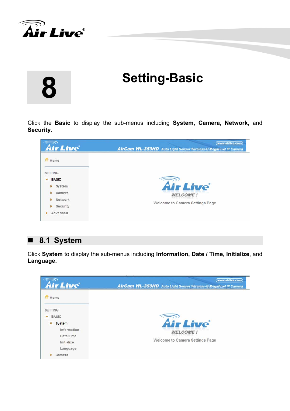 Setting-basic, 1 system | AirLive WL-350HD User Manual | Page 30 / 98