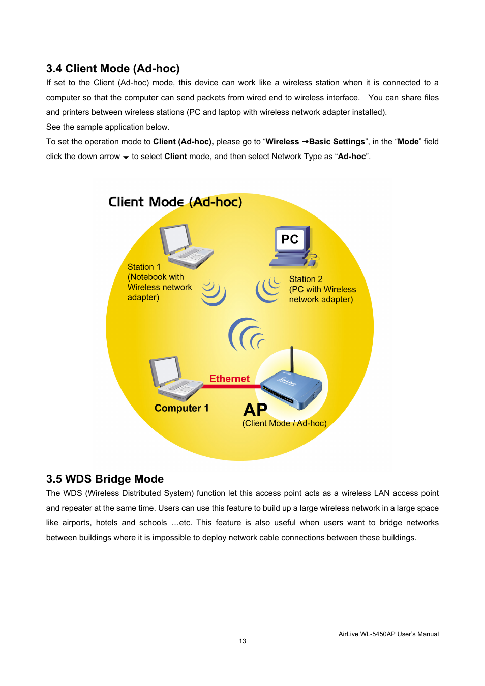 4 client mode (ad-hoc), 5 wds bridge mode | AirLive WL-5450AP User Manual | Page 15 / 32