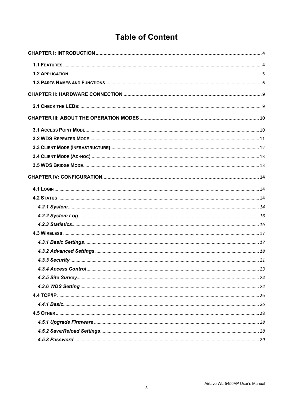Table of content | AirLive WL-5450AP User Manual | Page 5 / 32