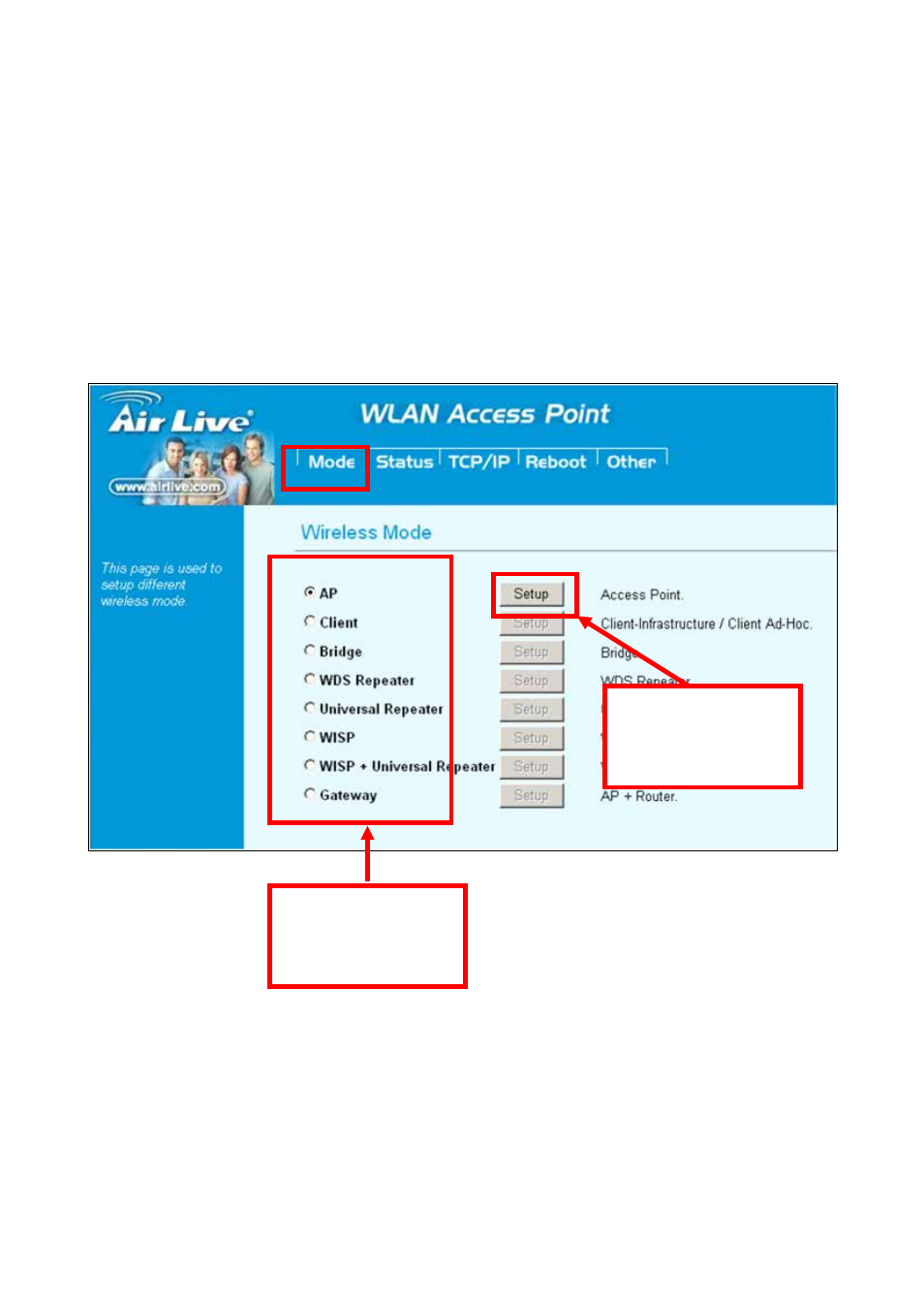 1 change operation mode | AirLive WL-5460AP v2 User Manual | Page 14 / 74