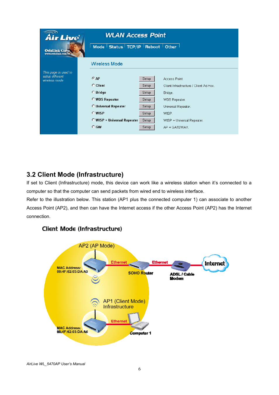 2 client mode (infrastructure) | AirLive WL-5470AP User Manual | Page 11 / 50