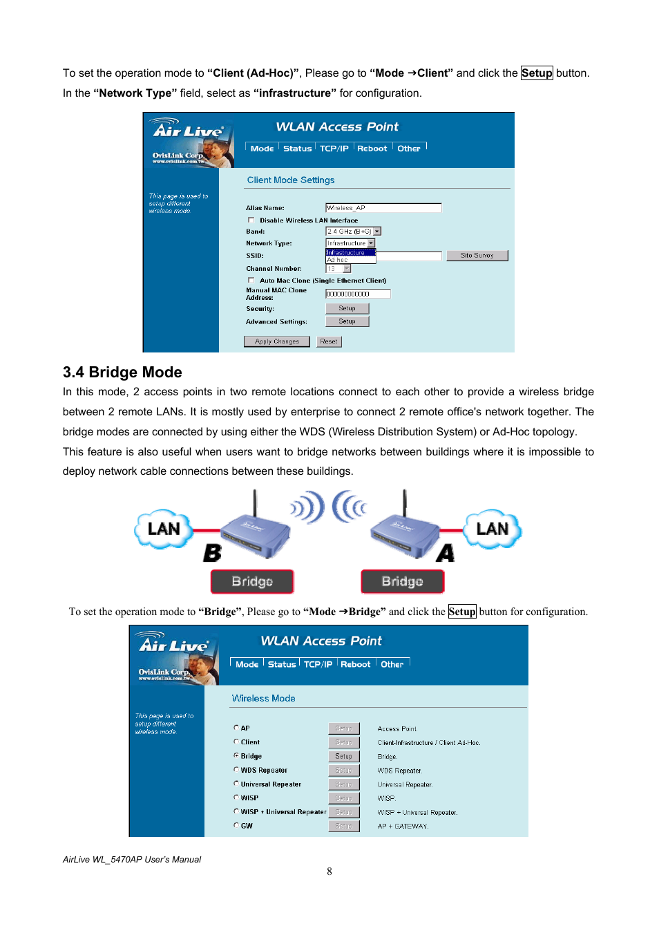 4 bridge mode | AirLive WL-5470AP User Manual | Page 13 / 50