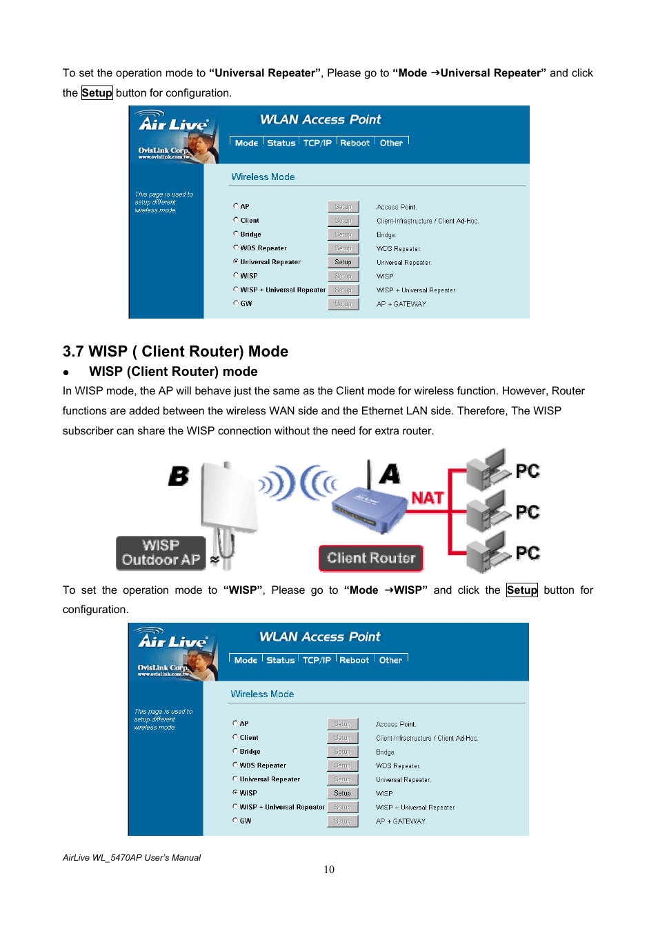 7 wisp ( client router) mode | AirLive WL-5470AP User Manual | Page 15 / 50