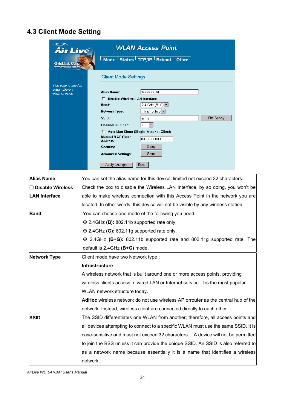 3 client mode setting | AirLive WL-5470AP User Manual | Page 29 / 50