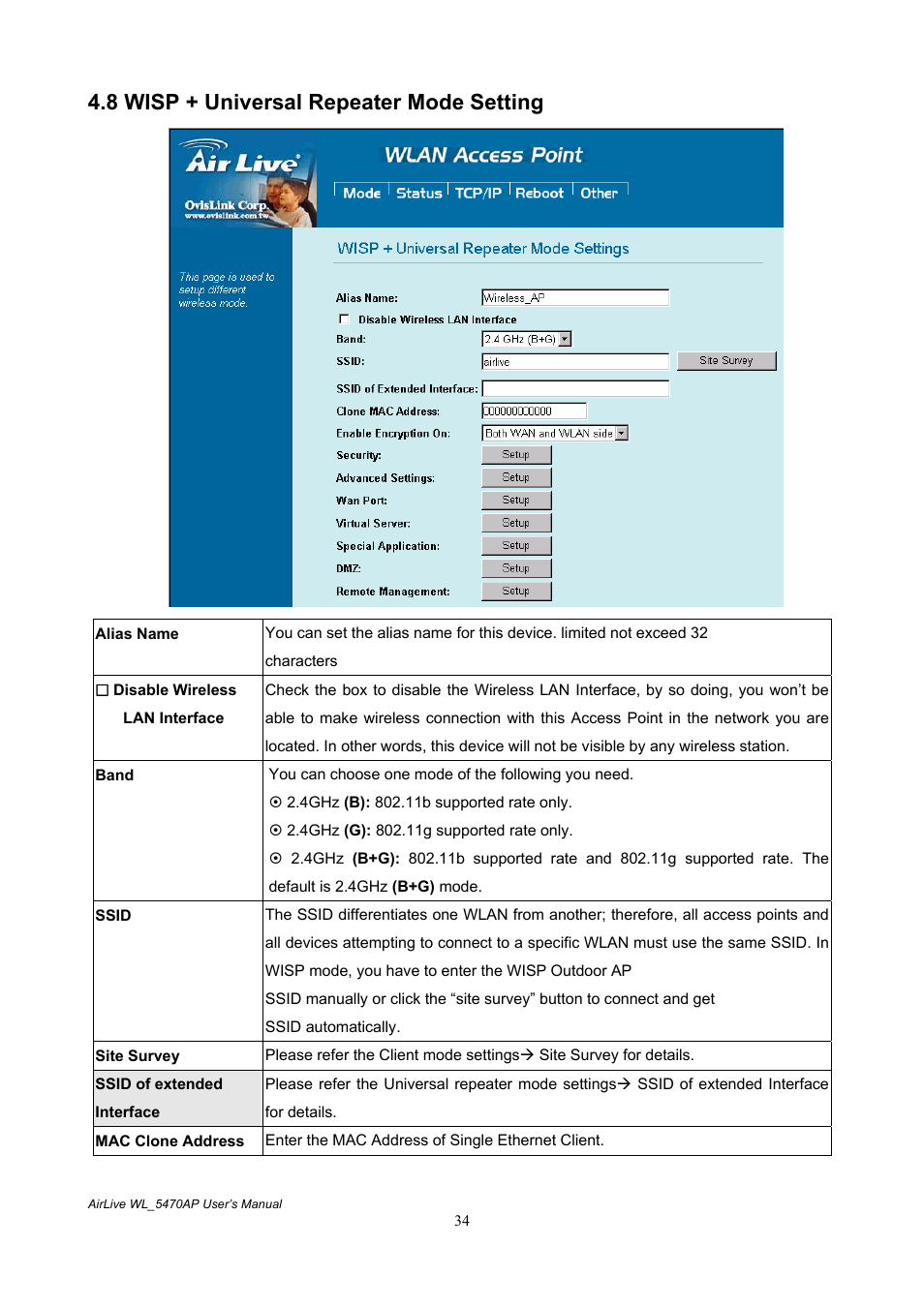 8 wisp + universal repeater mode setting | AirLive WL-5470AP User Manual | Page 39 / 50