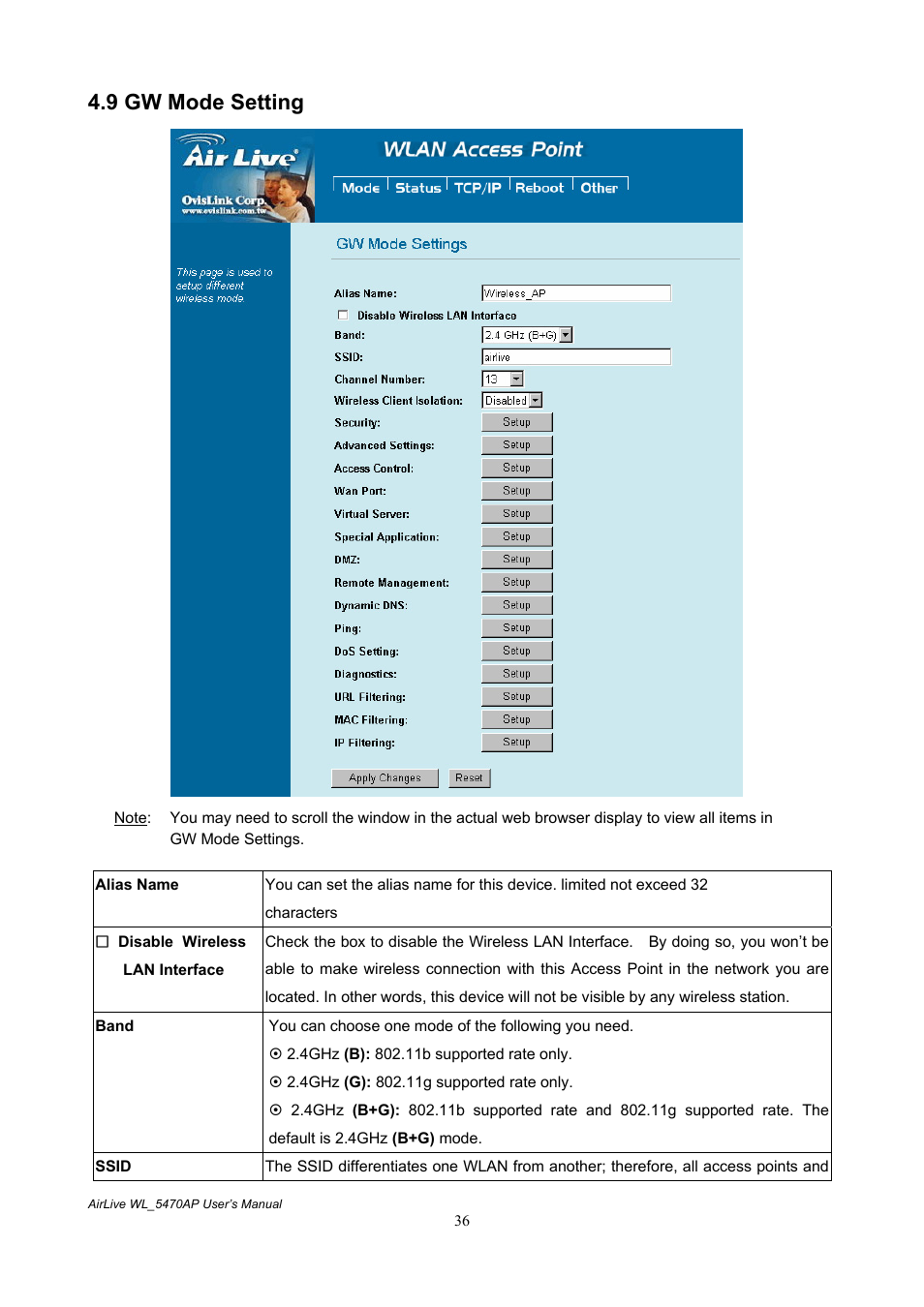 9 gw mode setting | AirLive WL-5470AP User Manual | Page 41 / 50